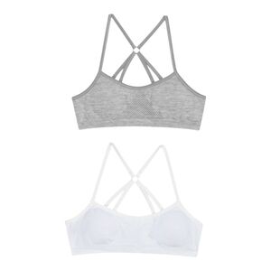 💥Hanes Girls 2pk Comfort Fit Training Bra  Racerback White Heather Grey S